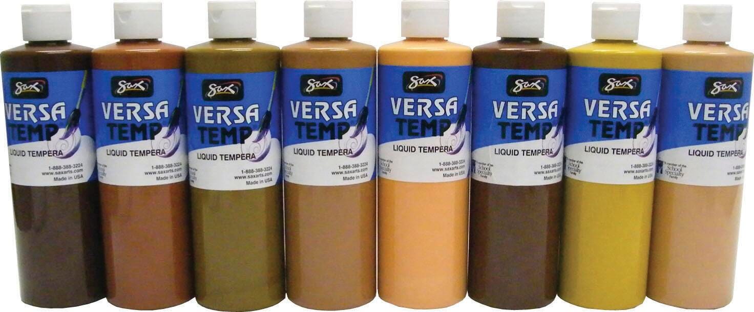 Sax Versatemp Heavy-Bodied Tempera Paint, 1 Pint Bottles, Assorted Skin Tone Colors, Set of 8 1440732